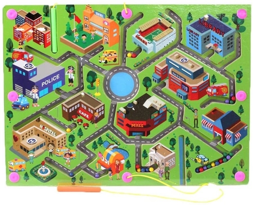 어린이 도시 교통 나무 마그네틱 퍼즐 미로 보드 게임 교육 완구