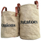 가죽 손잡이가있는 양파 감자 인쇄 황마 가방 보관 가방